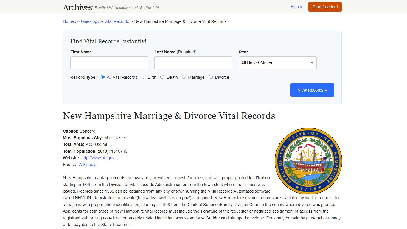 New Hampshire Marriage & Divorce Vital Records - Archives.com