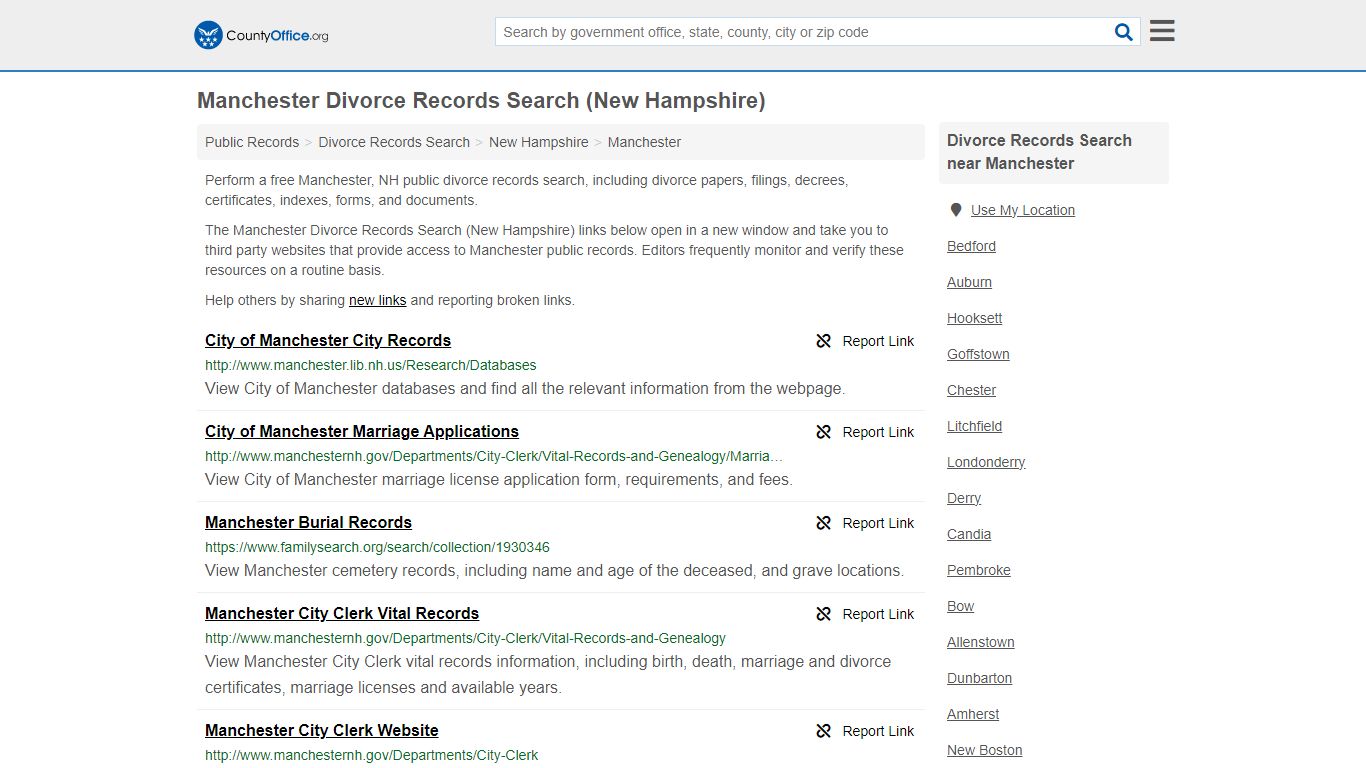 Manchester Divorce Records Search (New Hampshire) - County Office